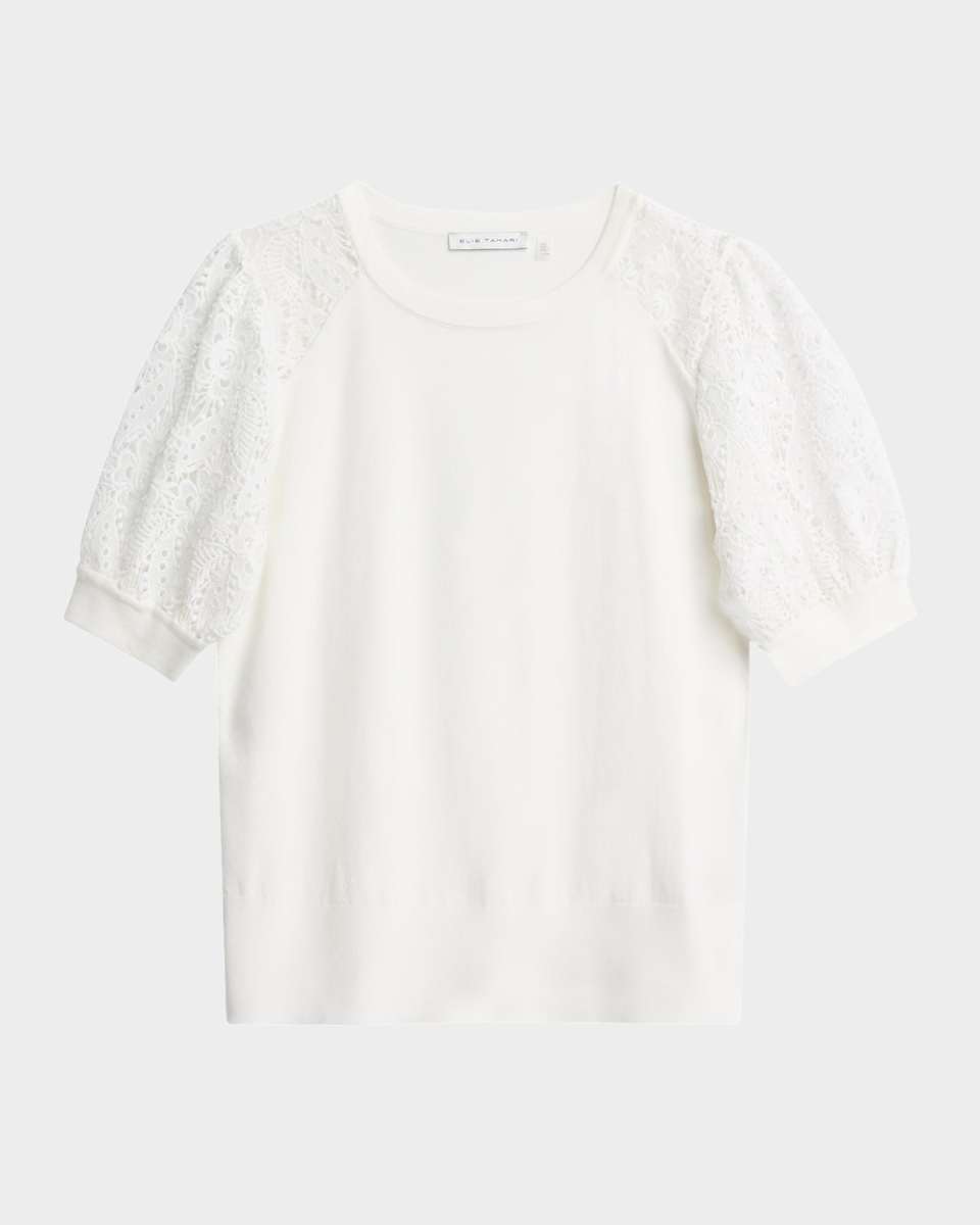 The Felicity Crewneck Lace-Sleeve Sweater